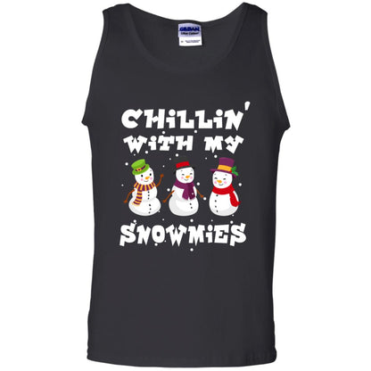 Chillin' With My Snowmie Snowman X-mas Gift Shirt For Mens Womens Kids Black