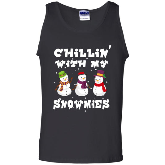 Chillin' With My Snowmie Snowman X-mas Gift Shirt For Mens Womens Kids Black