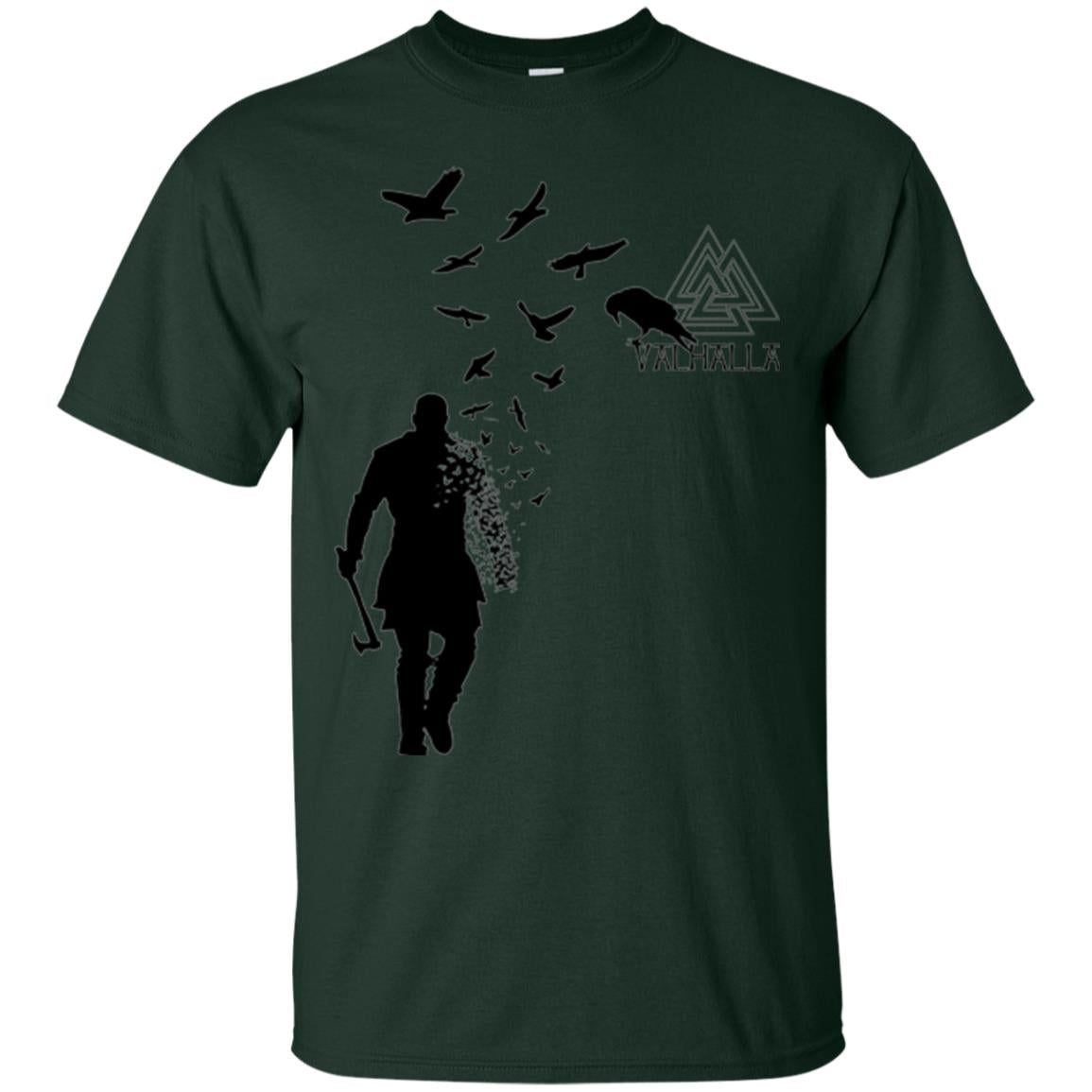 Vikings Axe Ragnar Lothbrok Flock Of Ravens Valhalla Symbol T-shirt Forest Green