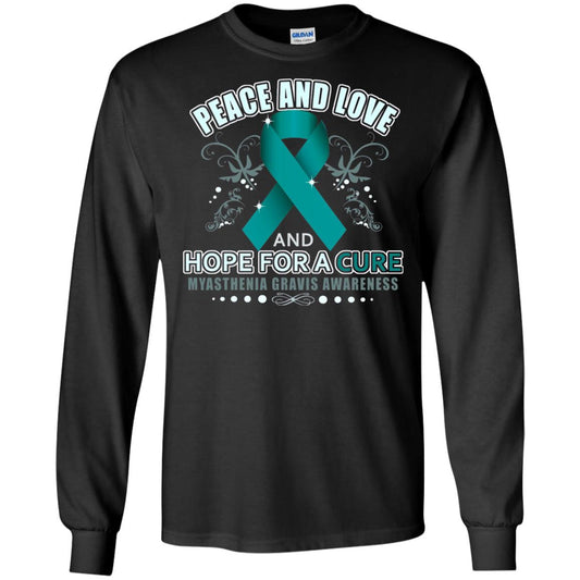 Myasthenia Gravis Awareness T-shirt Peace Love And Hope Black