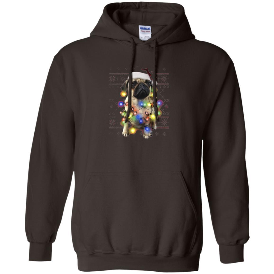 Dog Lover T-shirt Ugly Sweater Photoreal Christmas Lights Pug Graphic Dark Chocolate