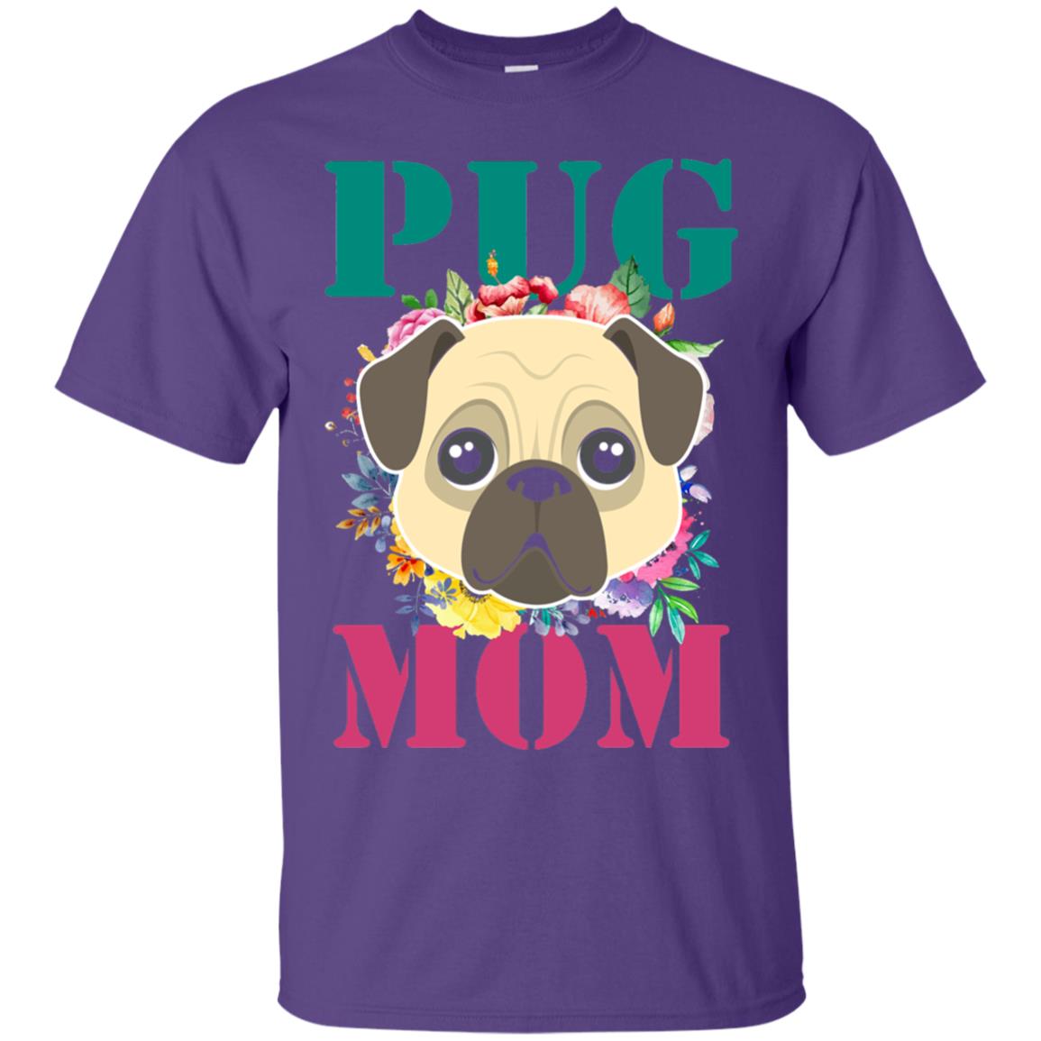 Floral Pug Mom T-shirt Puppy Pet Lover Purple