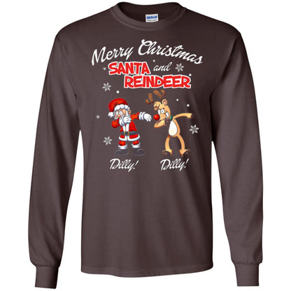 Christmas T-shirt Merry Christmas Santa And Reindeer Dilly Dilly Dark Chocolate