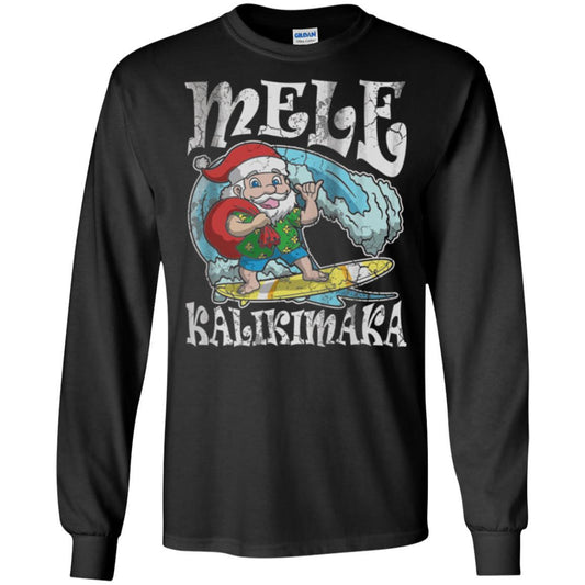 Christmas T-shirt Mele Kalikimaka Santa Hawaii Black