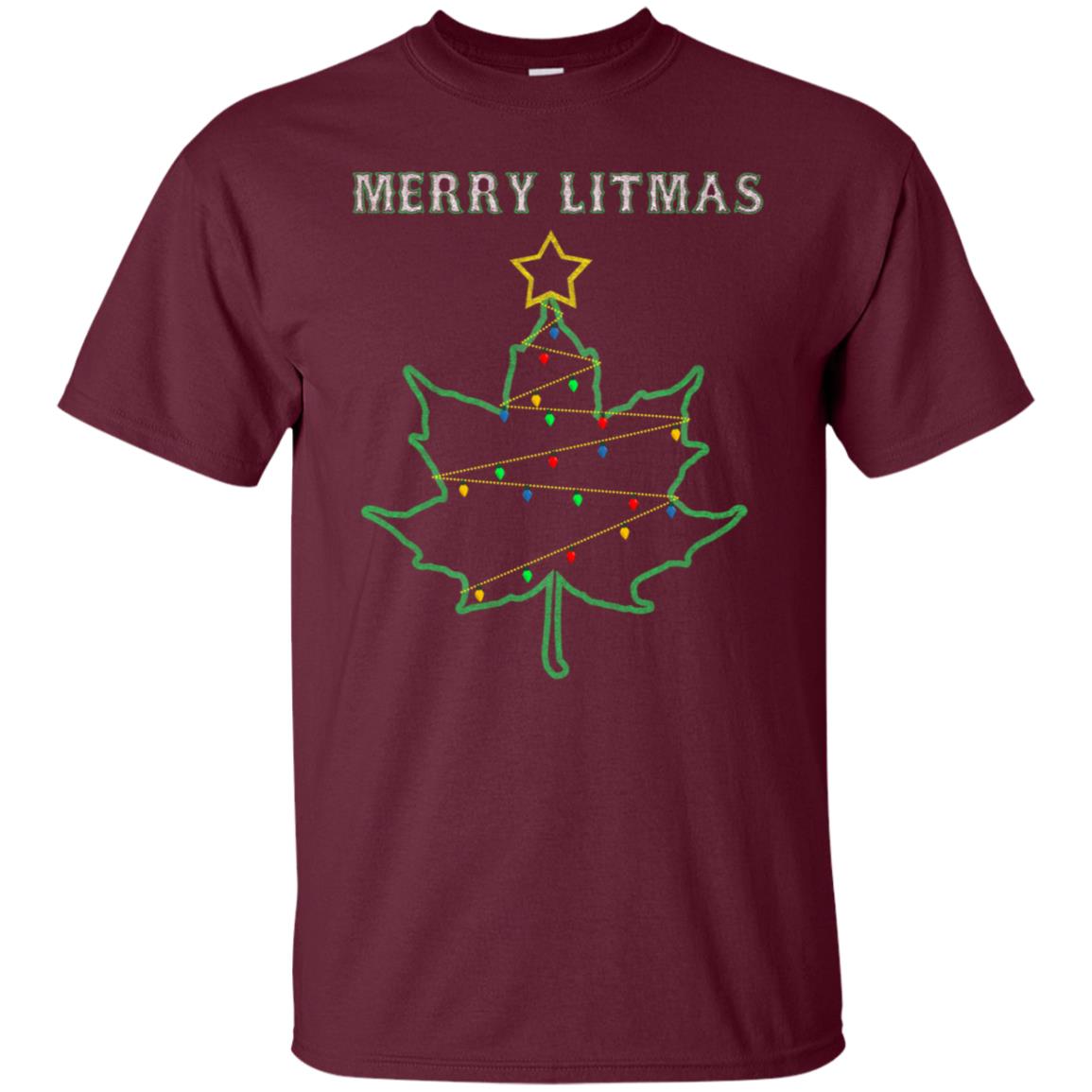 Merry Litmas Get Lit Christmas Tree With Light Shirt Maroon