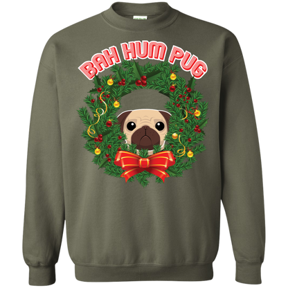 Christmas T-Shirt Bah Hum Pug Military Green