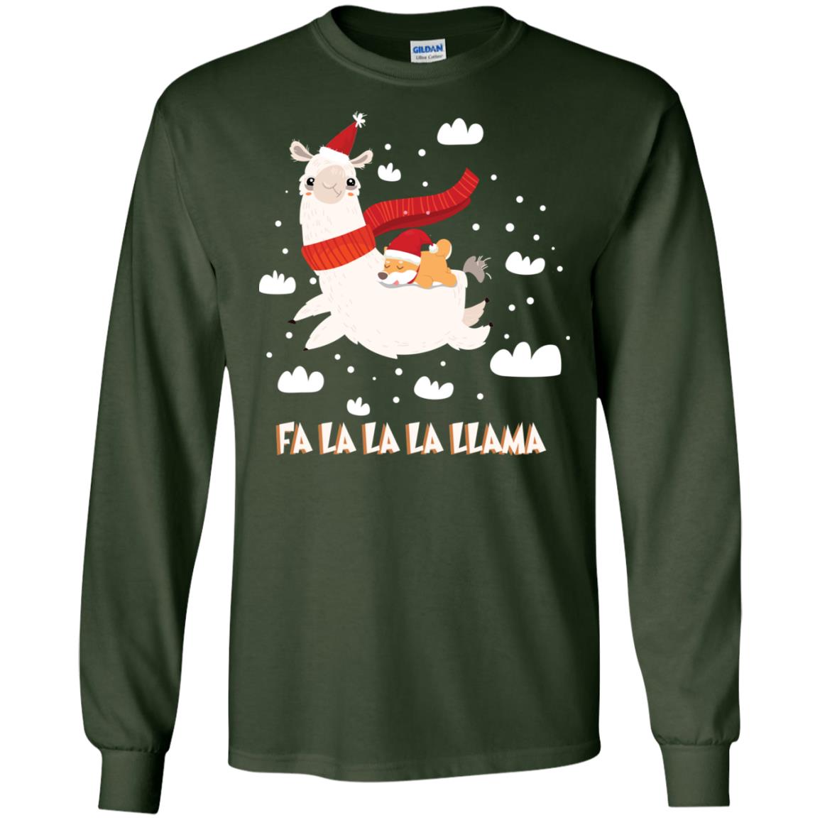Fa La La La Llama With Shiba Inu X-mas Gift Shirt Forest Green