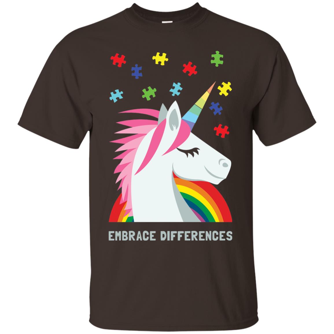 Autism Awareness Shirt Unicorn Puzzle Embrace Differences Dark Chocolate