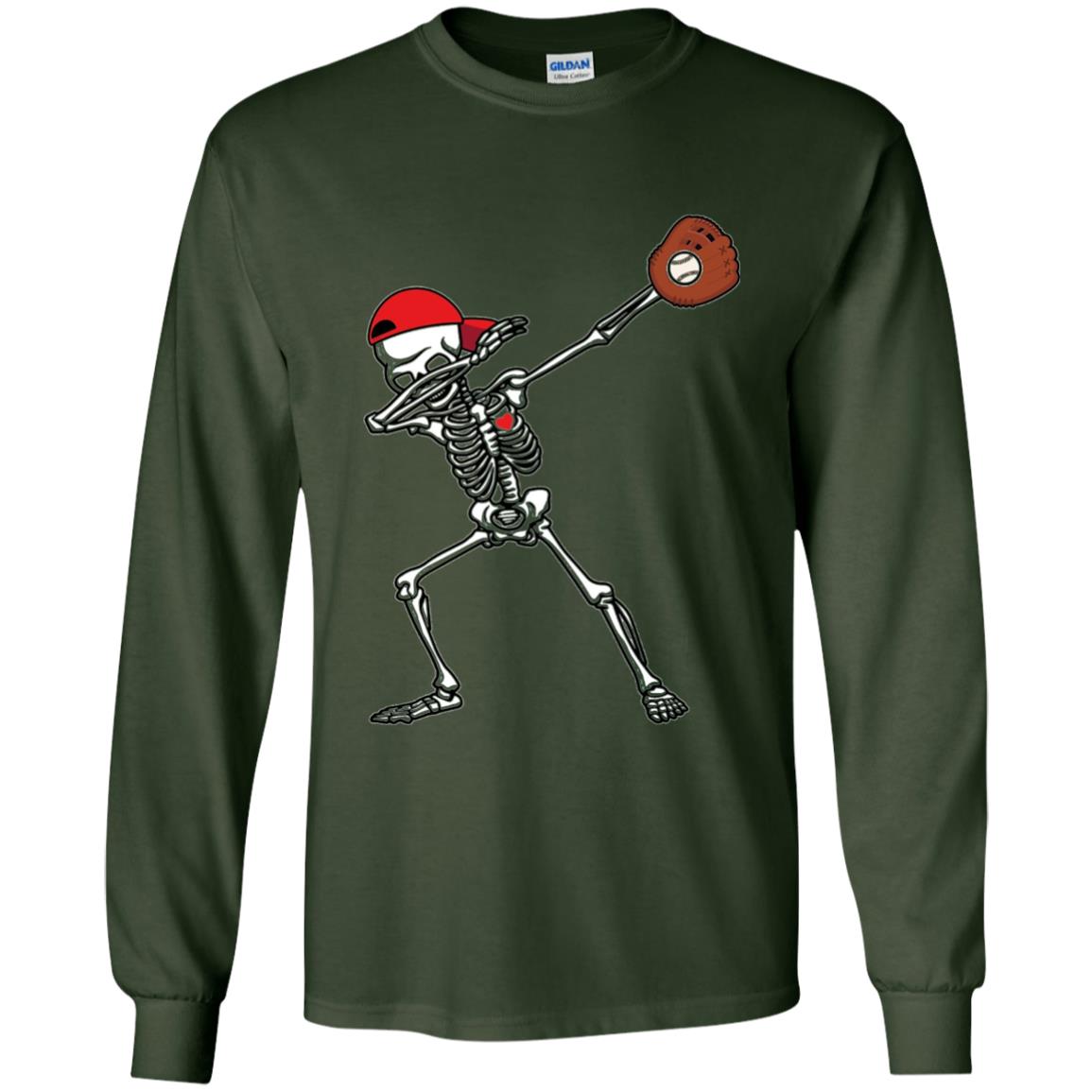 Dabbing Skeleton Baseball Lover T-shirt Forest Green