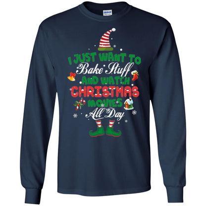 Christmas T-shirt I Just Want To Bake Stuff And Watch Christmas Movies Navy