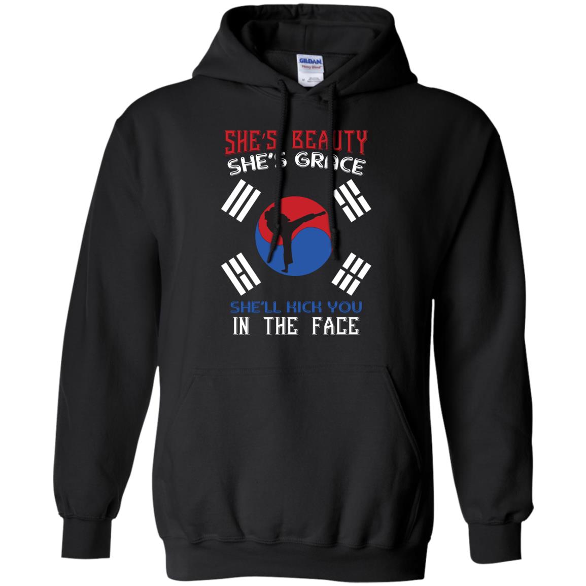She’s Beauty She’s Grace She’ll Kick You In The Face Taekwondo T-shirt Black