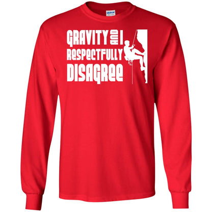 Funny Climbing T-shirt Gravity And I Disagree Red