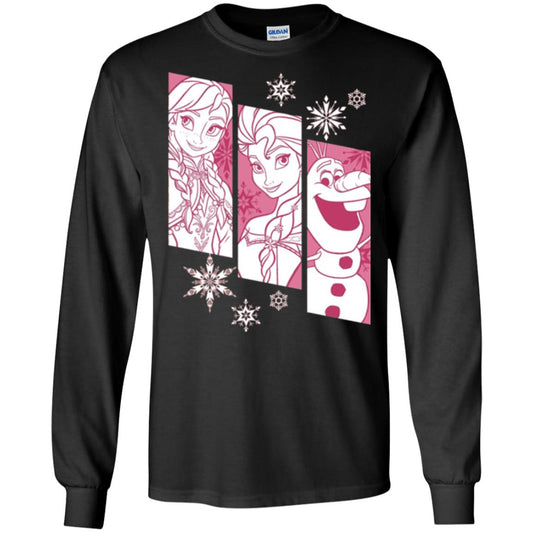 Frozen Anna Elsa Olaf Snowflake Panel Graphic T-shirt Black