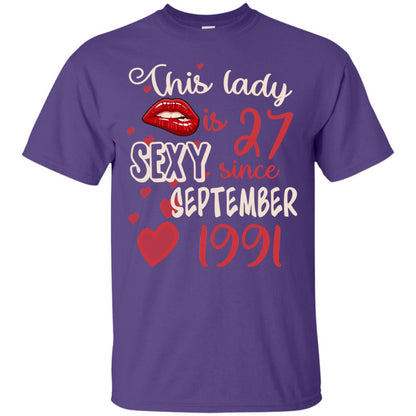 This Lady Is 27 Sexy Since September 1991 27th Birthday Shirt For September Womens Purple