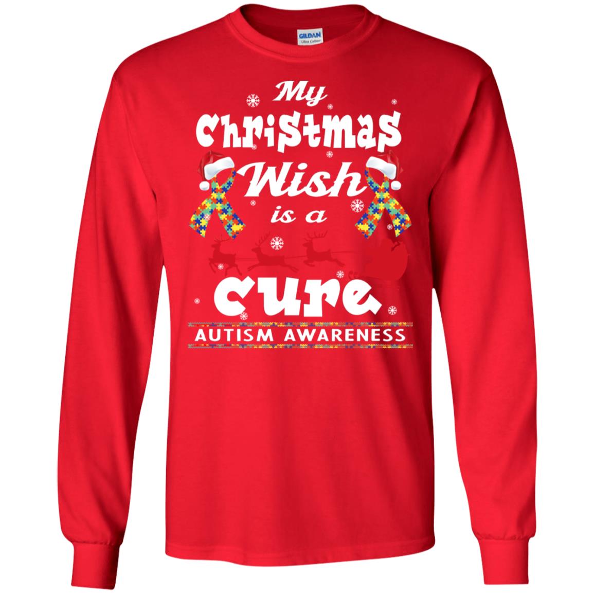 My Christmas Wish Is A Cure Autism Awareness X-mas Gift Shirt Red