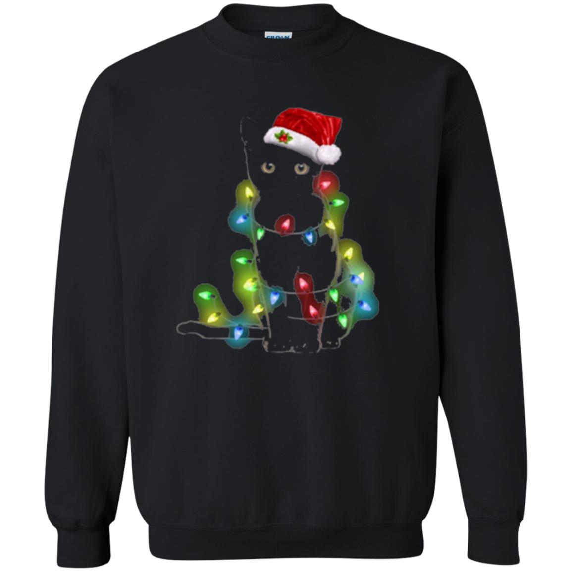 Christmas T-shirt Cat And Lights Black