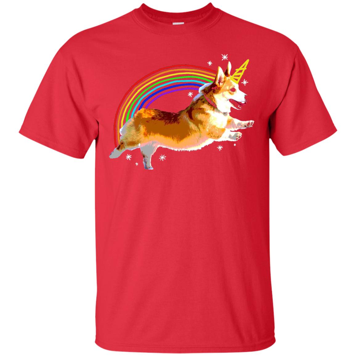 Unicorn Corgi Rainbow Doodle Dog Lover T-shirt Red