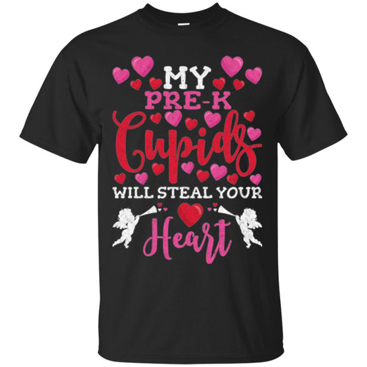 Teacher Valentines Day Shirt My Pre-k Cupids Will Steal Your Heart Black
