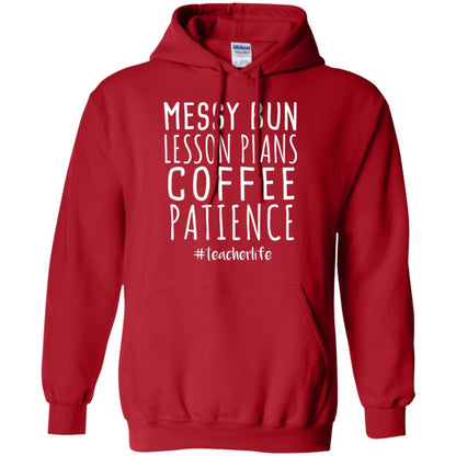 Teacher T-shirt Messy Bun Lesson Plans Coffee Patience Red