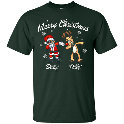 Christmas T-shirt Santa And Reindeer Dilly Dilly Forest Green