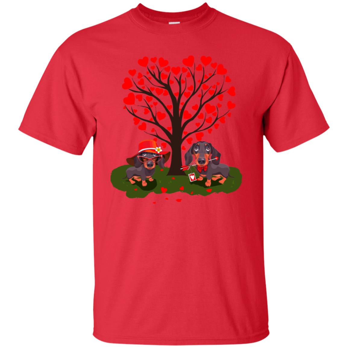 Valentine Dachshund Couple Heart Tree Shirt Red