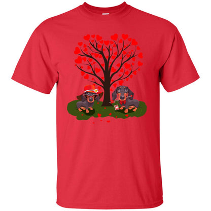 Valentine Dachshund Couple Heart Tree Shirt Red