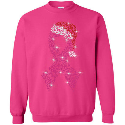 Pink Ribbon With Santa Hat Breast Cancer Awareness X-mas Gift Shirt Heliconia