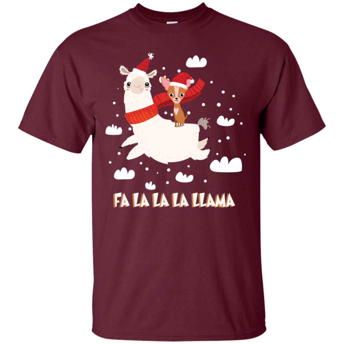 Fa La La La Llama With Chihuahua X-mas Gift Shirt Maroon