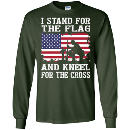 Miiitary T-shirt Stand For The Flag And Kneel For The Cross Forest Green