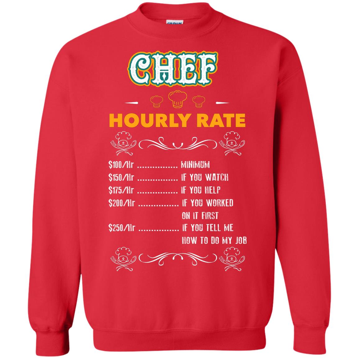 Chef Hourly Rate Cooking Cooker Gift Shirt Red