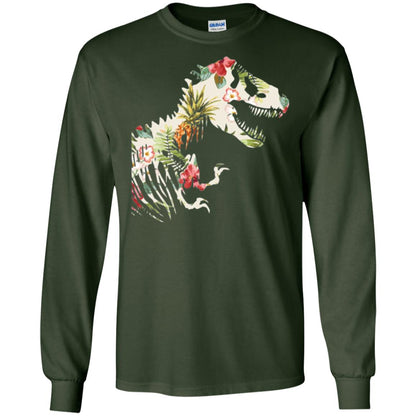 Dinosaur T-shirt Floral Tropical Hawaiian Pattern T Rex Forest Green