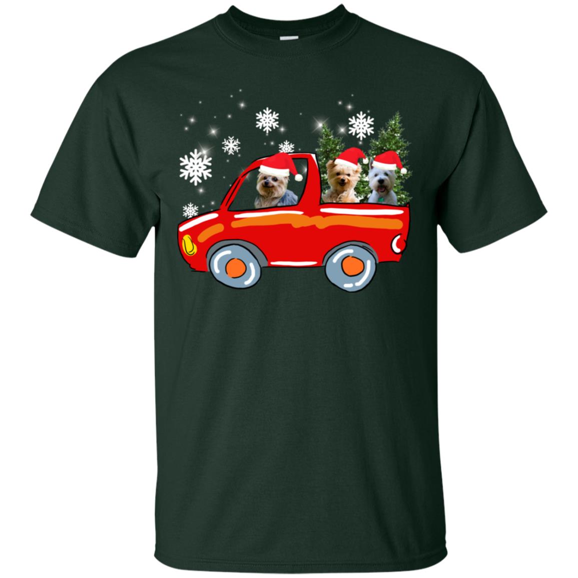 Yorkshire Terrier Dogs On Car Merry Christmas Gift Shirt Forest