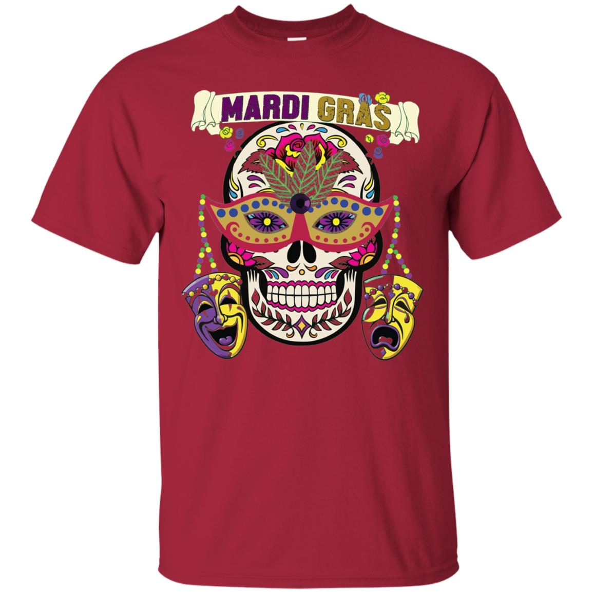 New Orleans Beads Skull Mardi Gras T-shirt Cardinal
