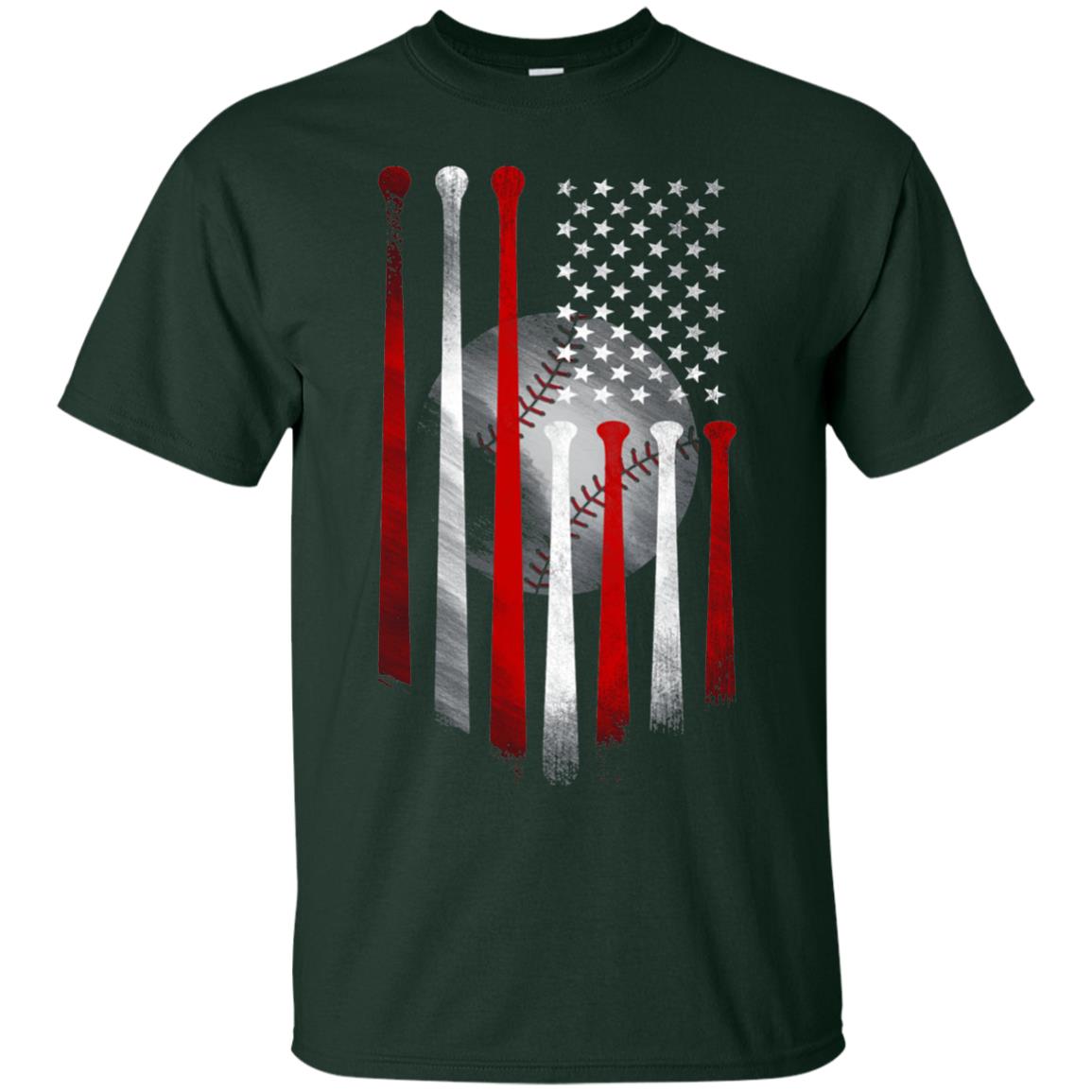 American Flag Baseball Flag Baseball Lover T-shirt Forest