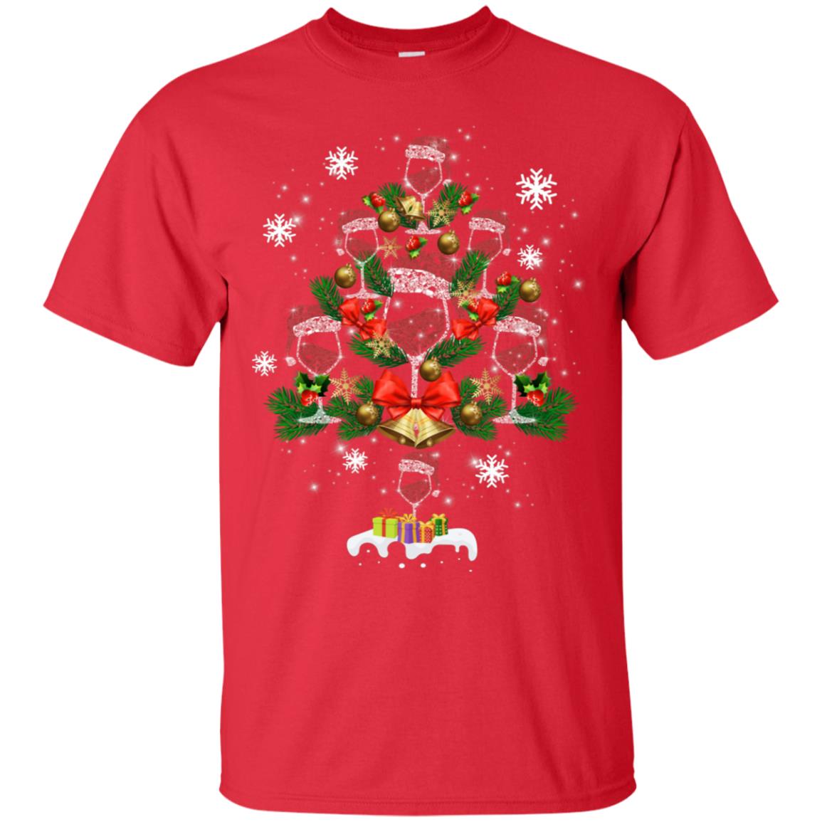 Wine X-mas Tree Drinking Lovers Idea Shirt Red