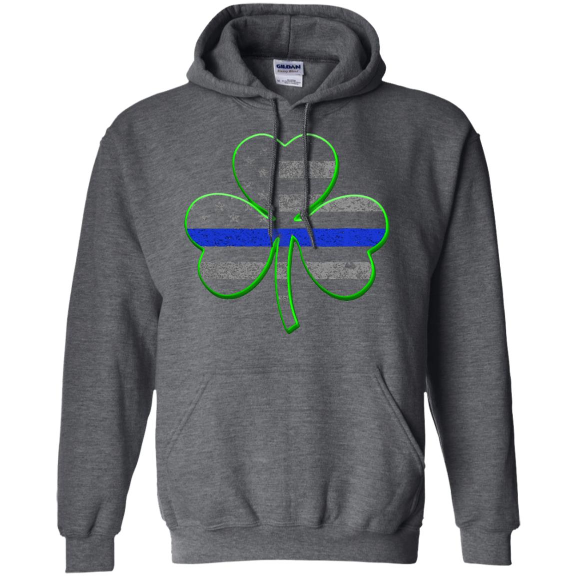 Thin Blue Line St Patrick_s Day Clover T-shirt Dark Heather