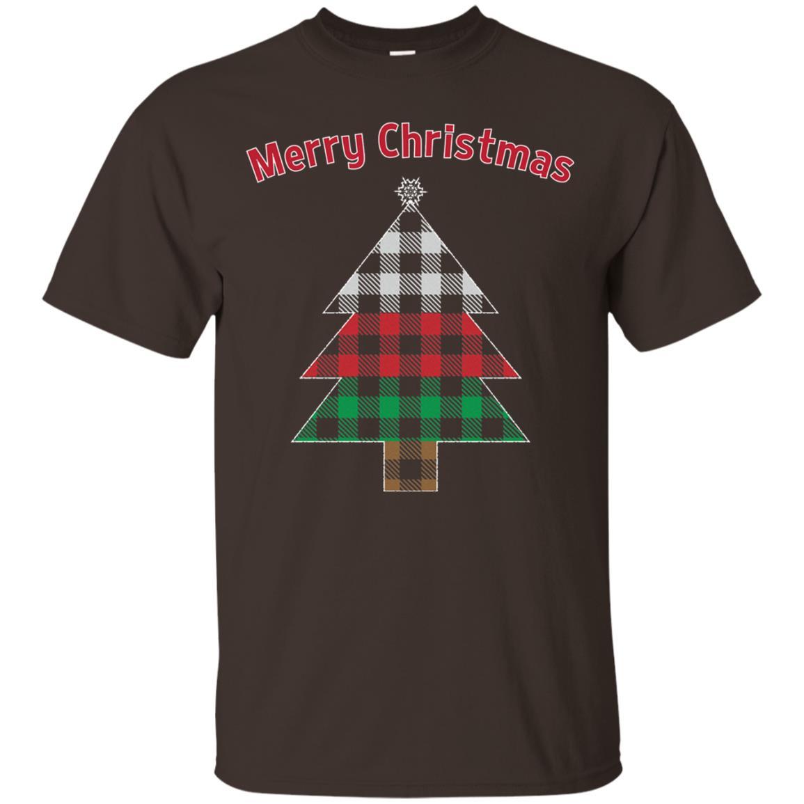 Unique Buffalo Plaid Tree Christmas Matching Pajama T-Shirt Dark Chocolate
