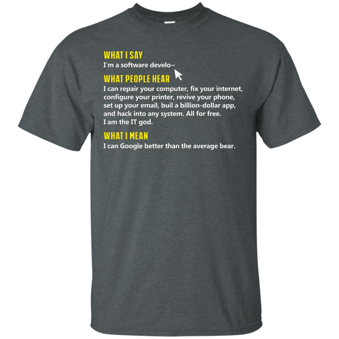 What I Say I_m A Software Develop What People Hear Shirt Dark Heather