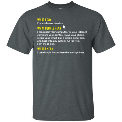 What I Say I_m A Software Develop What People Hear Shirt Dark Heather
