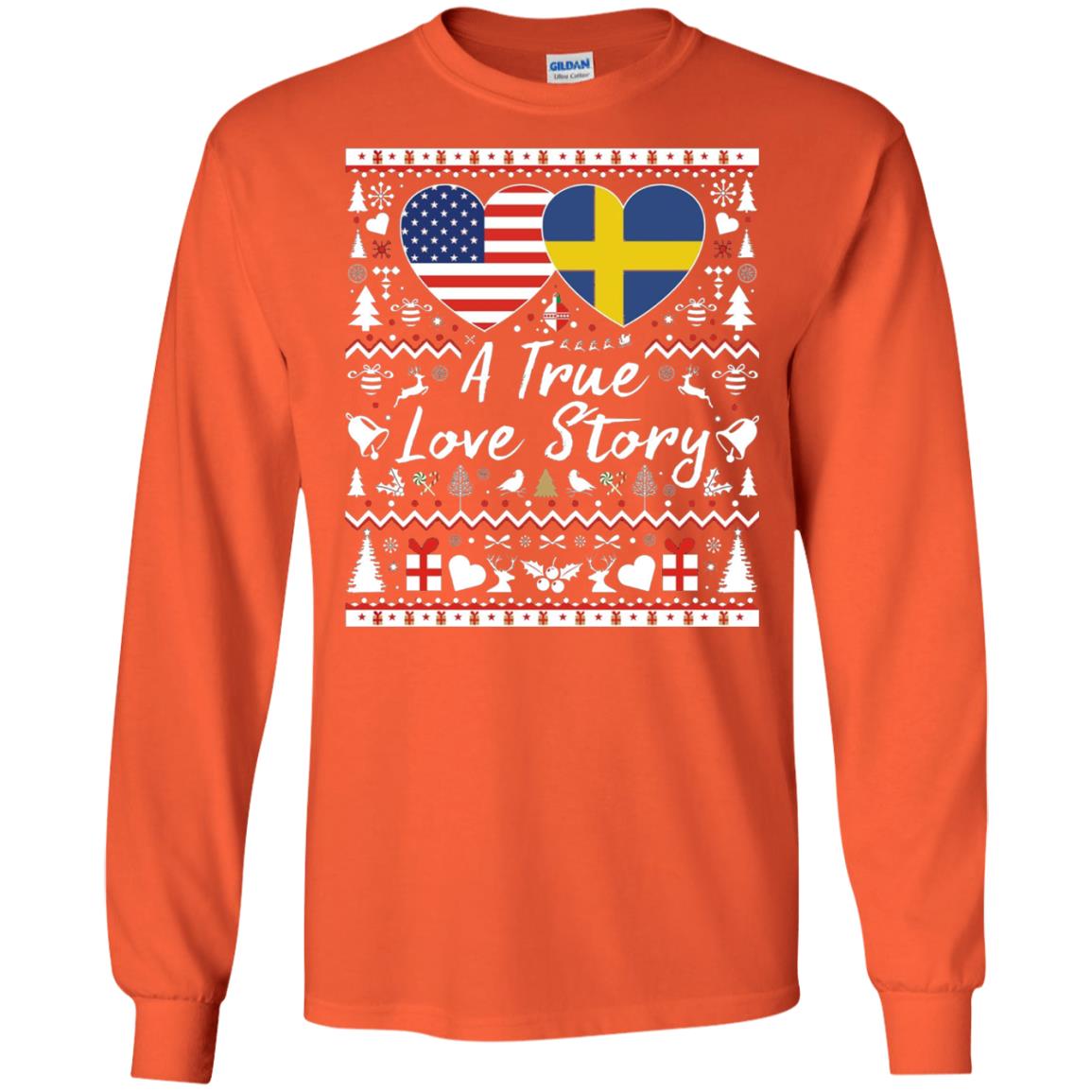 Christmas T-shirt American Swedish A True Love Story Orange