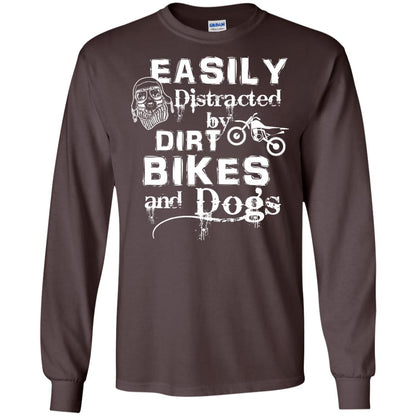 Dogs And Bikes Lover T-shirt Easily Distracted By Dirt Bikes And Dogs Dark Chocolate