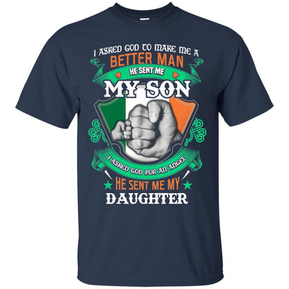 He Sent Me My Son He Sent Me My Daughter Saint Patrick's Day Shirt For Dad Navy