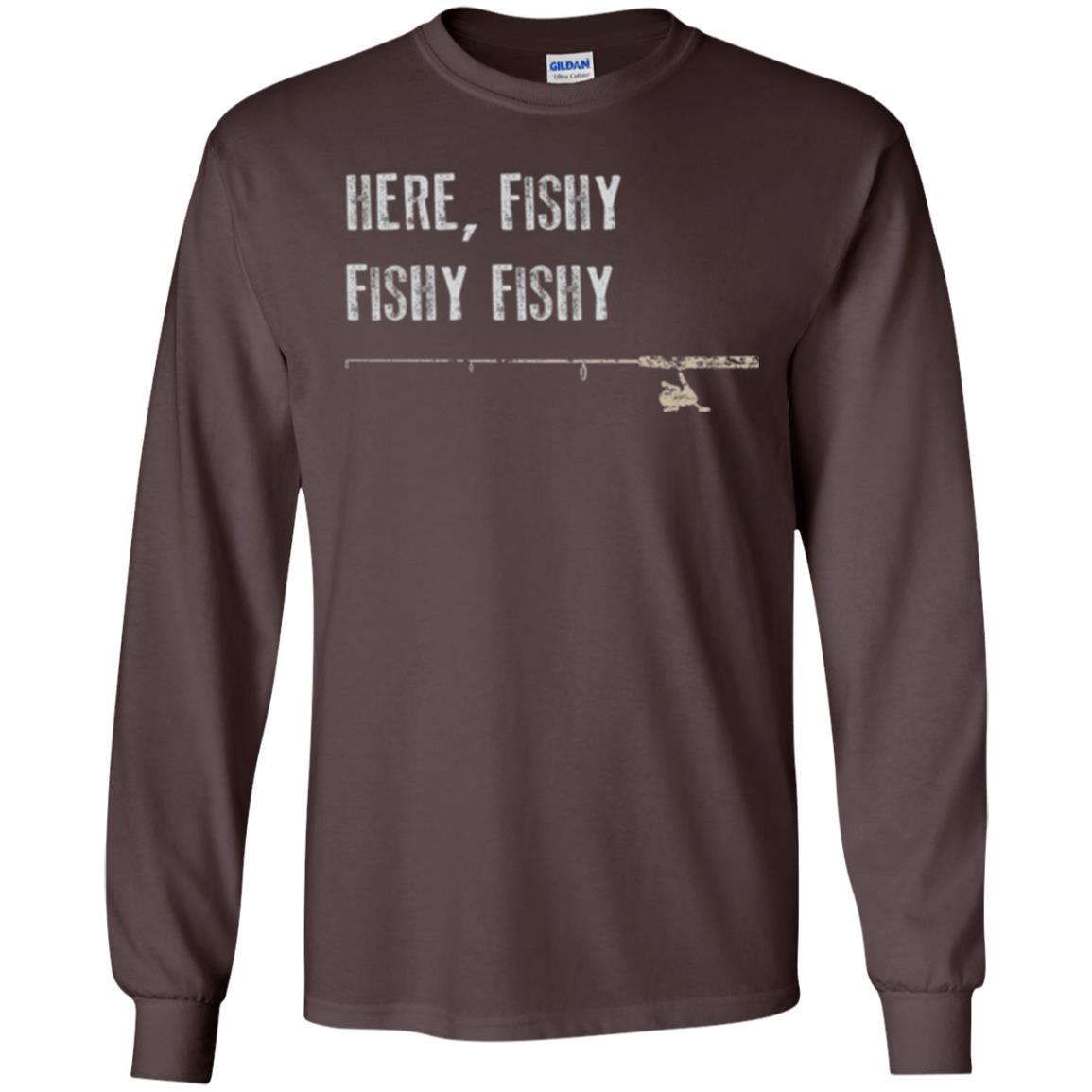 Fishing Lover T-shirt Here Fishy Fishy Dark Chocolate