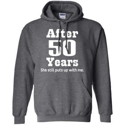 50th Anniversary T-shirt She Still Put Up With Me Dark Heather
