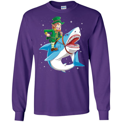 Leprechaun Riding Shark St Patricks Day T-shirt Purple