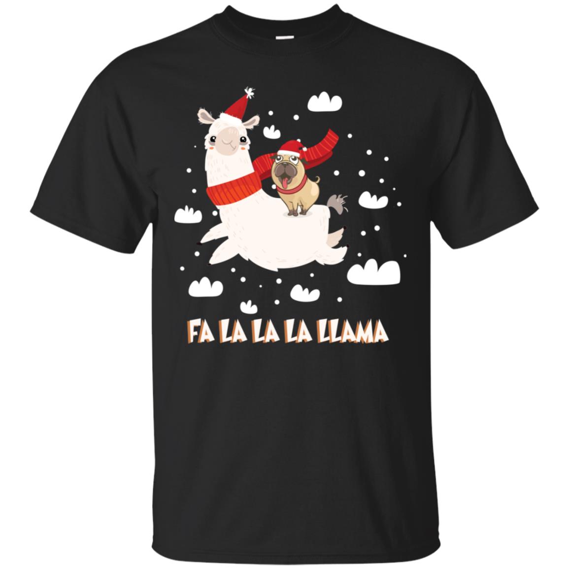 Fa La La La Llama With Pug X-mas Gift Shirt Black