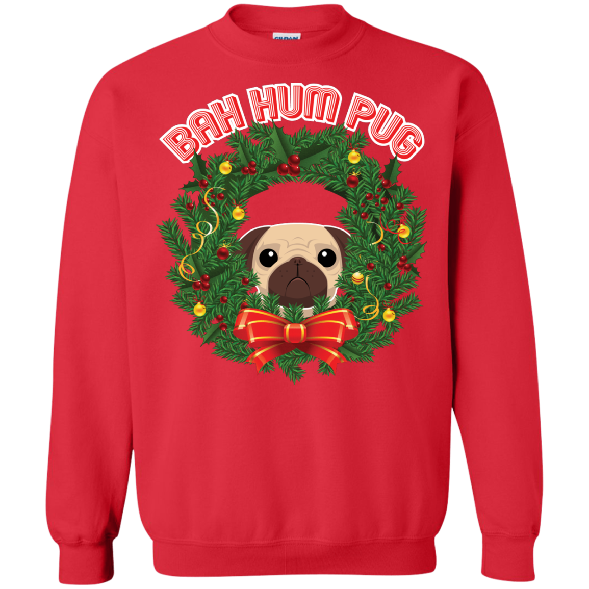 Christmas T-Shirt Bah Hum Pug Red