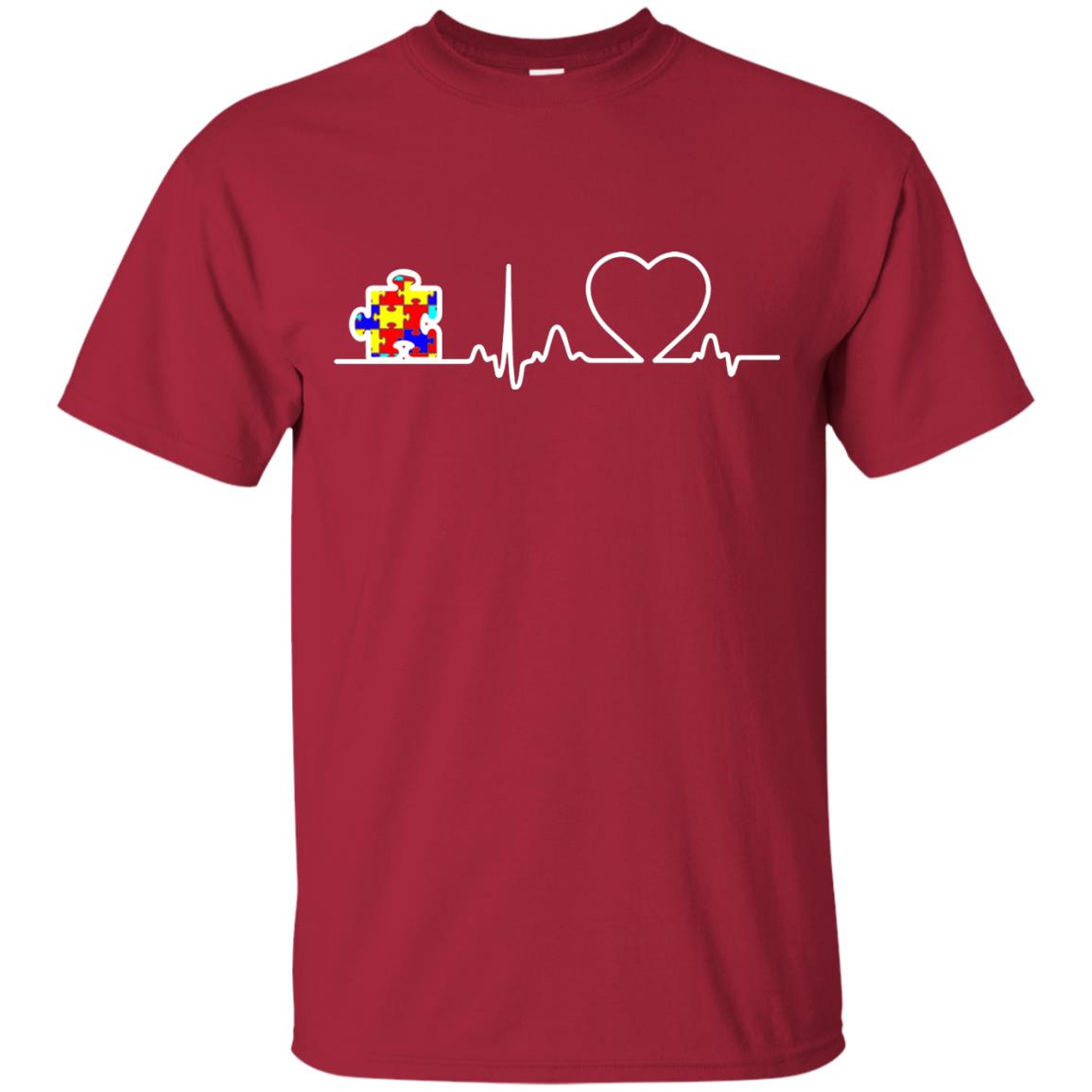 Puzzle Ribbon Heartbeat Autism Awareness T-shirt Cardinal