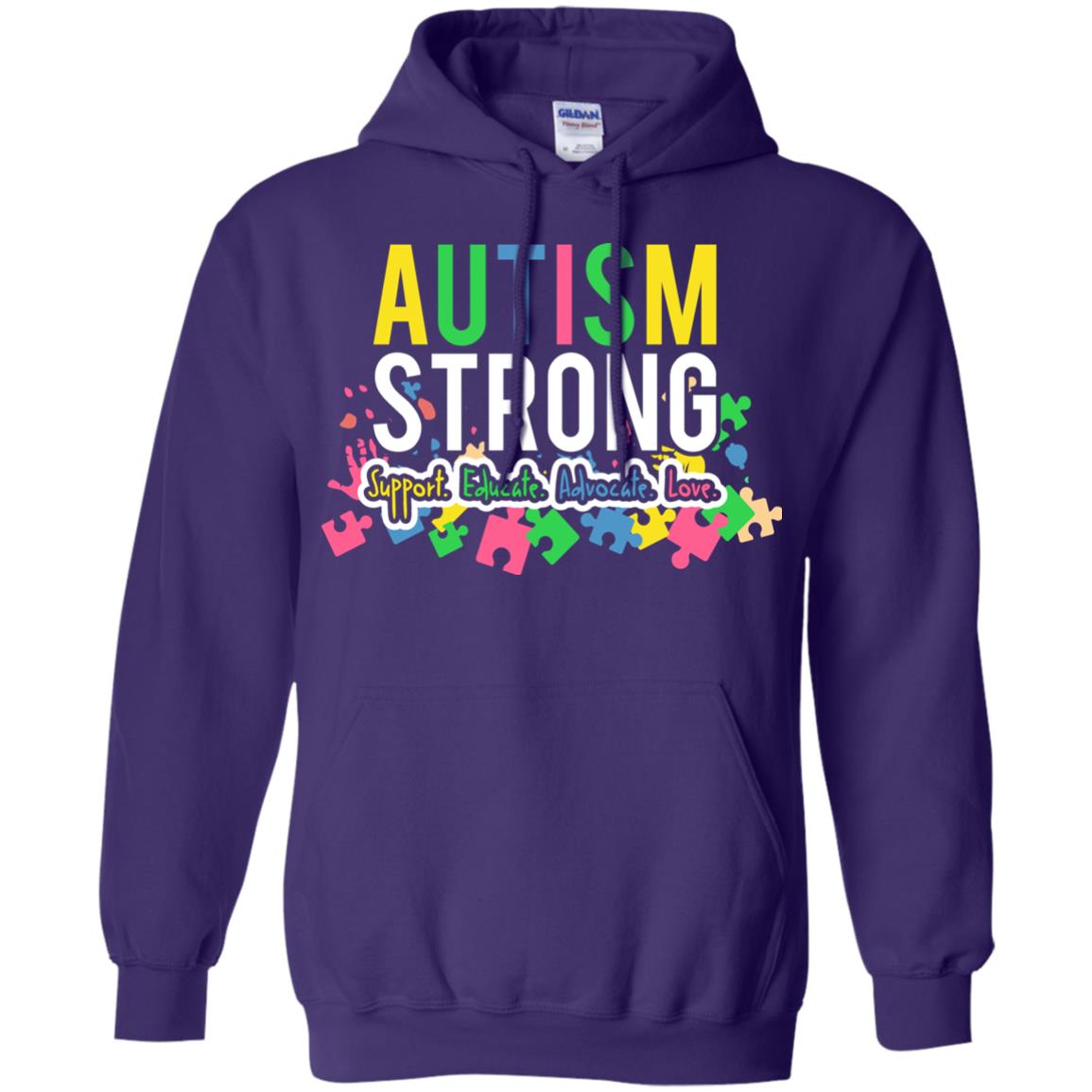Autism Strong Support Educate Advocate Love Autism Awearness T-shirt Purple