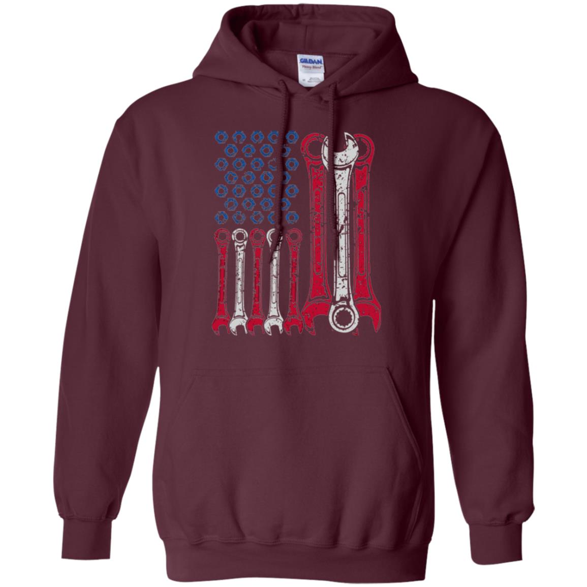 Mechanic T-shirt Usa Red White Blue American Flag Maroon